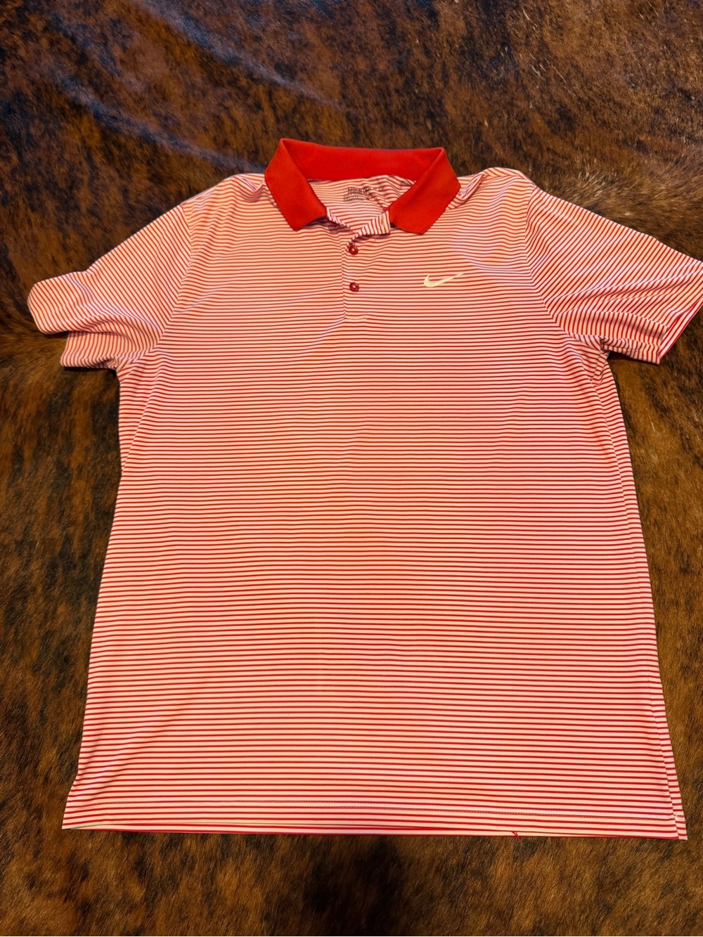 Nike Golf Dri-Fit Standard Fit Polo Men’s Large Red White Striped 749330-657